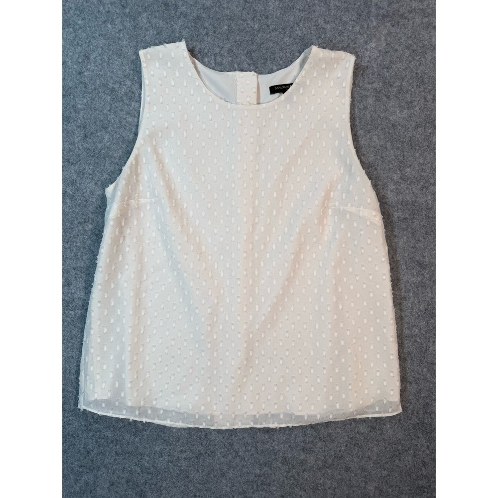 Banana Republic White Clip Dot Sleeveless Button Back Blouse Top Womens Medium